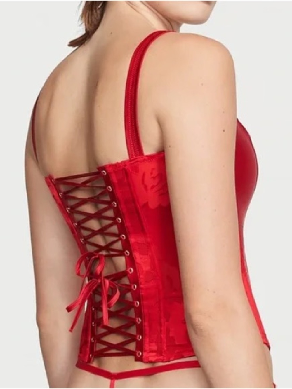 Victoria's Secret Archives Red Lace-Up Satin Burnout Corset Bustier Top - M